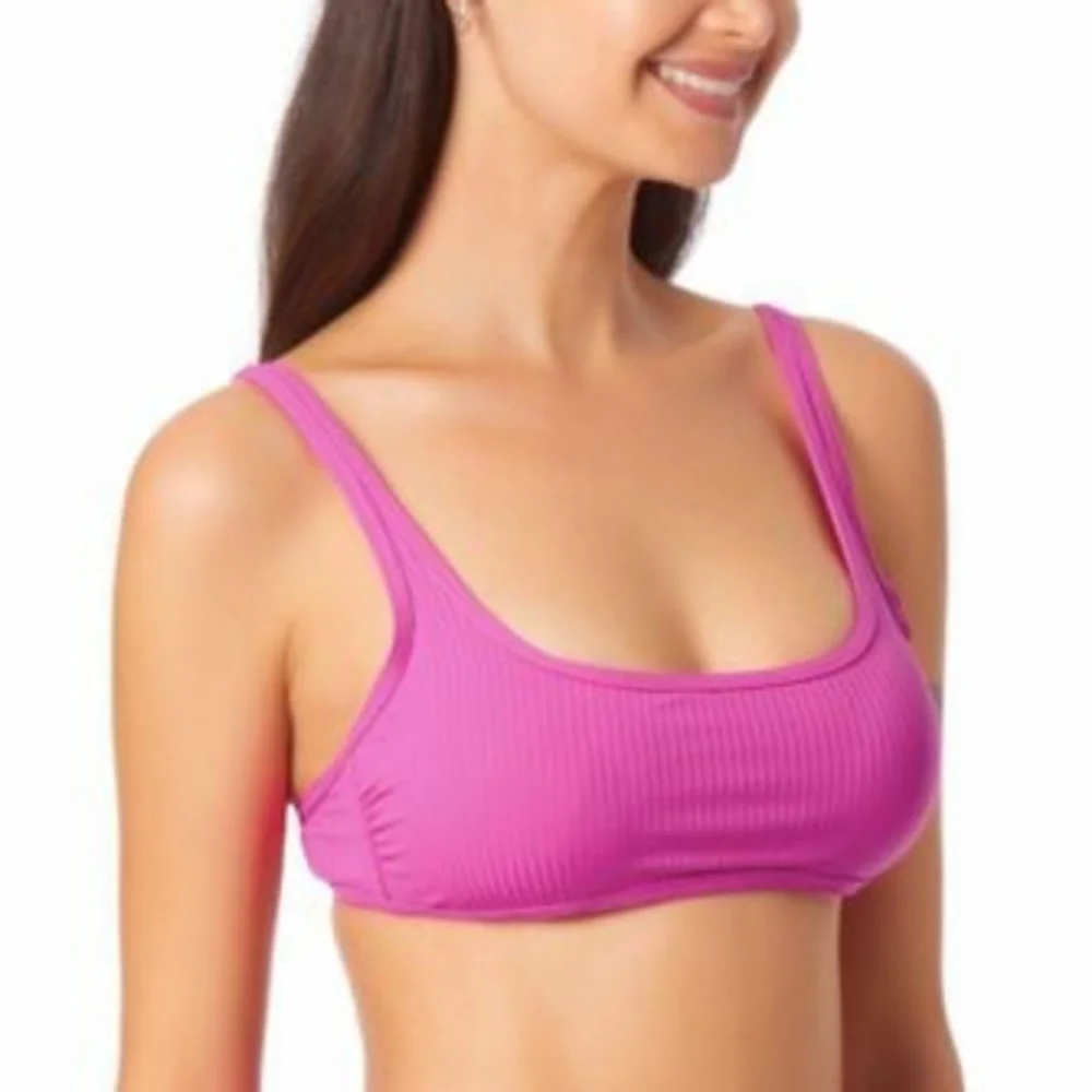 California Waves Ribbed Bralette Bikini Swim Top‎ Fuschia Pink